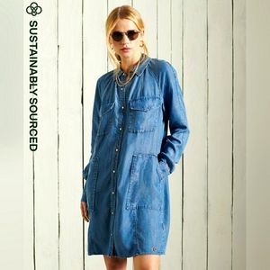 New Womens Superdry Oversized Denim Tencel Shirt Dress Sz.M
